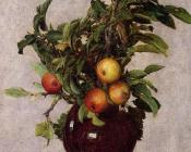 亨利方丹拉图尔 - Vase with Apples and Foliage